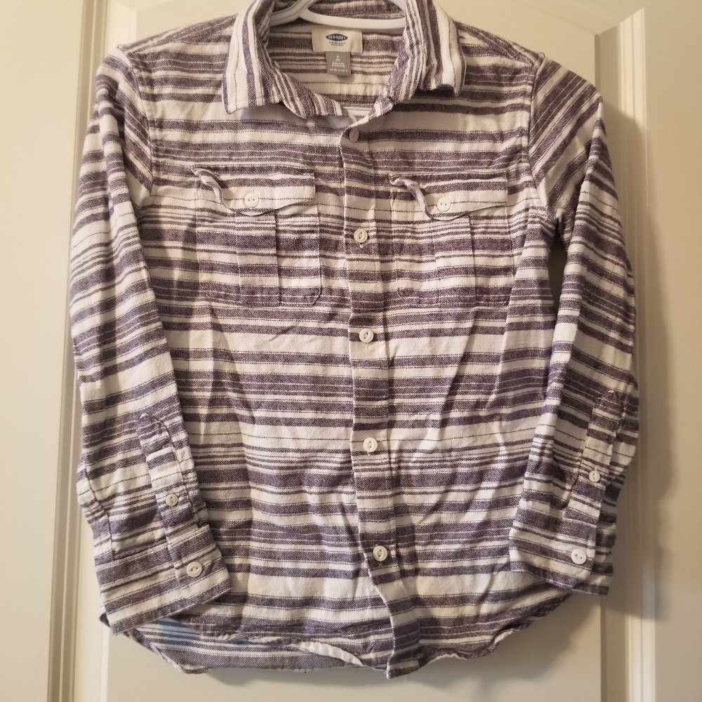 Old Navy Boys 100% Cotton Long Sleeve Button-up Stripe Shirt